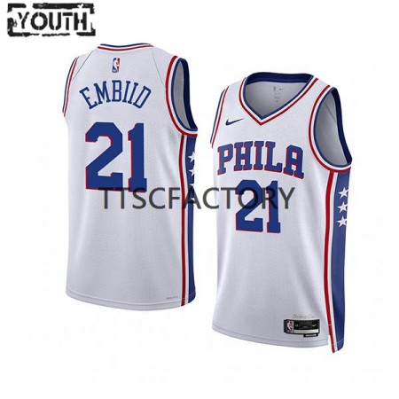 Maglia NBA Philadelphia 76ers Joel Embiid 21 Nike 2022-23 Association Edition Bianco Swingman - Bambino